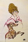 Egon Schiele Canvas Paintings - Woman with Greyhound Edith Schiele